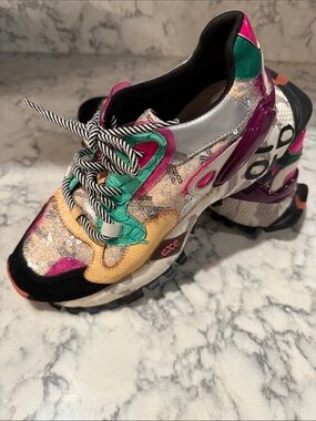 Chunky Multicolor Women's Sneaker with Sequins - Green/Pink/Gold